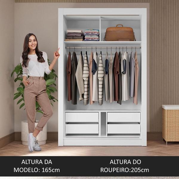 Imagem de Guarda-Roupa Solteiro 2 Portas de Correr 4 Gavetas Branco/Cinza Vivare Plus Madesa