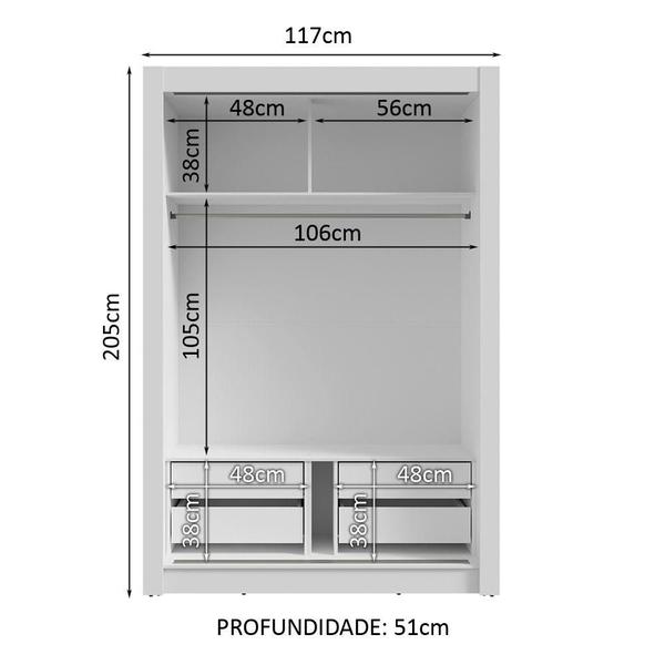 Imagem de Guarda-Roupa Solteiro 2 Portas de Correr 4 Gavetas Branco/Cinza Vivare Plus Madesa