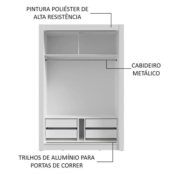 Imagem de Guarda-Roupa Solteiro 2 Portas de Correr 4 Gavetas Branco/Rustic Vivare Plus Madesa