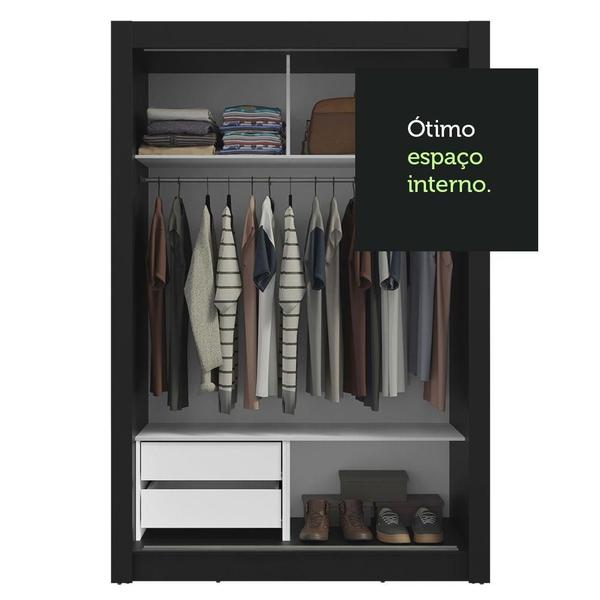 Imagem de Guarda-Roupa Solteiro 2 Portas de Correr com Espelho 2 Gavetas Preto/Branco Vivare Madesa