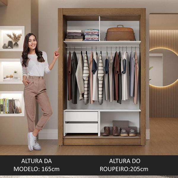 Imagem de Guarda-Roupa Solteiro 2 Portas de Correr com Espelho 2 Gavetas Rustic/Branco Vivare Madesa