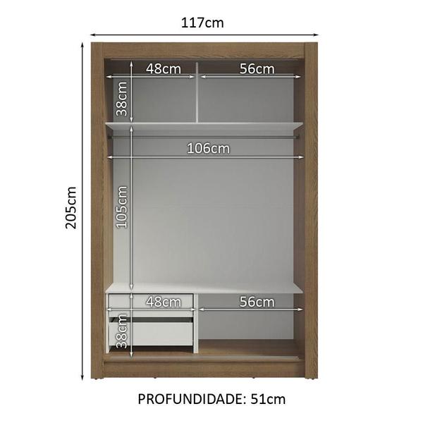 Imagem de Guarda-Roupa Solteiro 2 Portas de Correr com Espelho 2 Gavetas Vivare Madesa