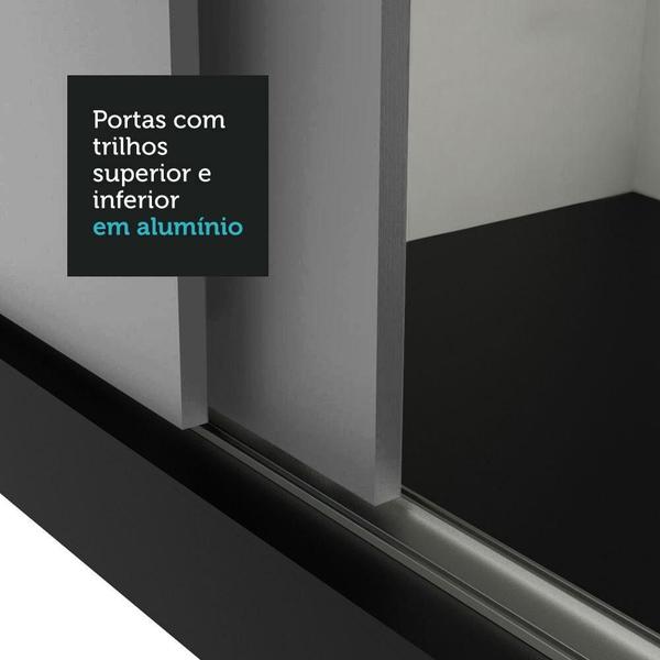 Imagem de Guarda-Roupa Solteiro 2 Portas de Correr com Espelho 4 Gavetas Preto/Cinza Vivare Plus Madesa