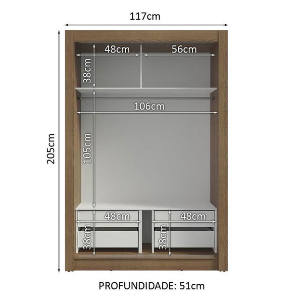 Imagem de Guarda-Roupa Solteiro 2 Portas de Correr com Espelho 4 Gavetas Rustic Vivare Plus Madesa