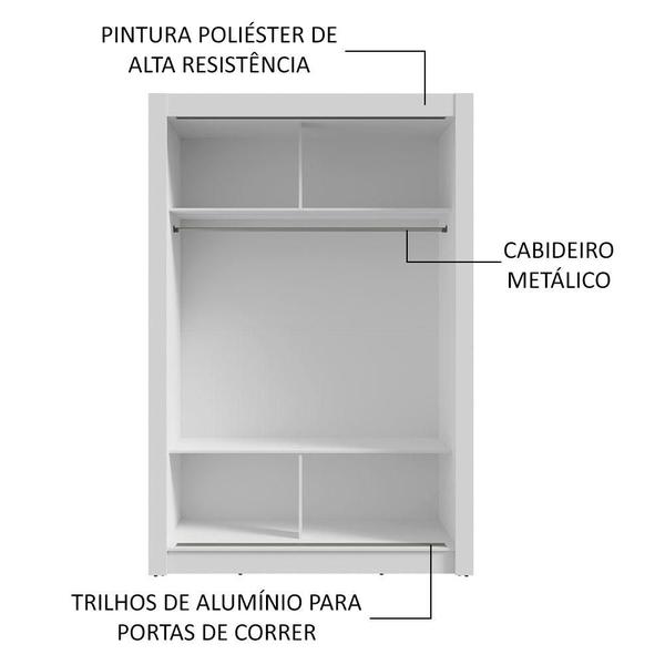 Imagem de Guarda-Roupa Solteiro 2 Portas de Correr com Espelho Branco/Cinza Milano Madesa