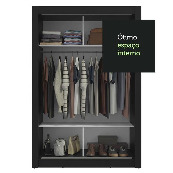 Imagem de Guarda-Roupa Solteiro 2 Portas de Correr com Espelho Preto/Branco Milano Madesa