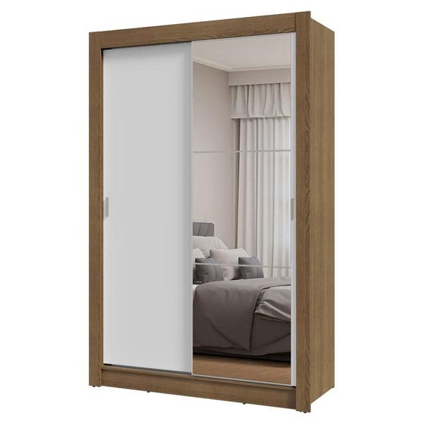 Imagem de Guarda-Roupa Solteiro 2 Portas de Correr com Espelho Rustic/Branco Milano Madesa