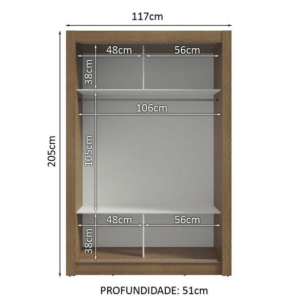 Imagem de Guarda-Roupa Solteiro 2 Portas de Correr com Espelhos Milano Madesa