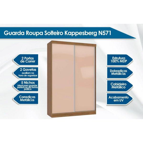 Imagem de Guarda Roupa Solteiro 2 Portas de Correr e 2 Gavetas N571 Nogueira - Kappesberg