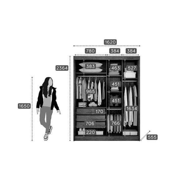 Imagem de Guarda Roupa Solteiro 2 Portas de Correr e 3 Gavetas Virtus Plus Freijo Cumaru c/ Fendi - Novo Horizonte