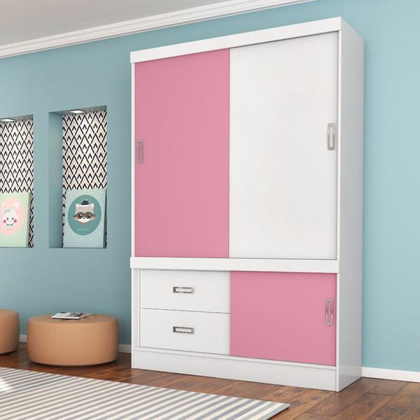 Imagem de Guarda Roupa Solteiro 2 Portas Estilo II 22520 Branco Rosa Flex Demóbile