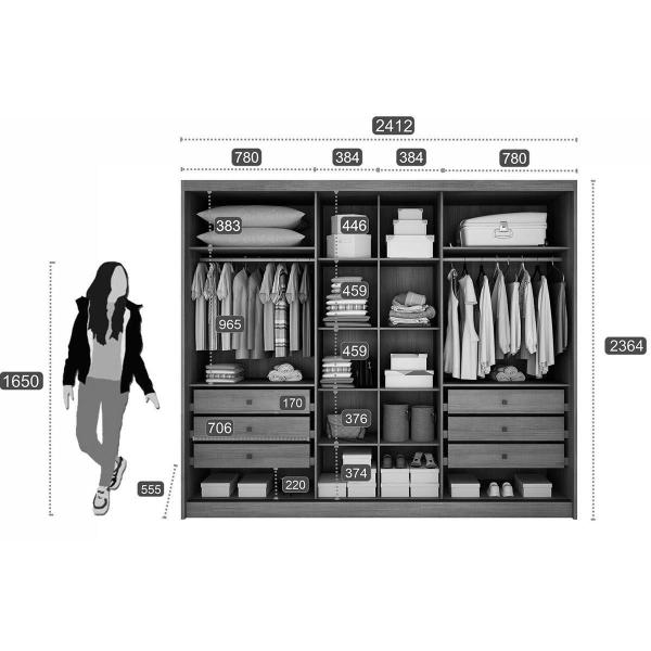 Imagem de Guarda Roupa Solteiro 3 Portas (1 c/ Espelho) e 6 Gavetas Toulon/Sonetto Plus Cumaru/Fendi - Novo Horizonte