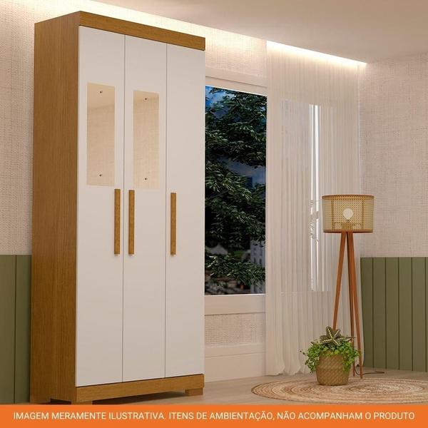 Imagem de Guarda Roupa Solteiro 3 Portas 100% Mdf Com Espelho Lana Acp Móveis Cinamomo/Off White