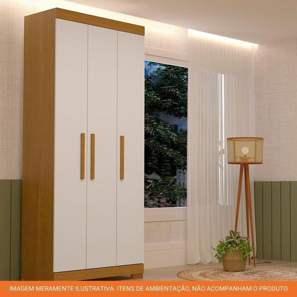 Imagem de Guarda Roupa Solteiro 3 Portas 100% Mdf Lana Acp Móveis Cinamomo/Off White