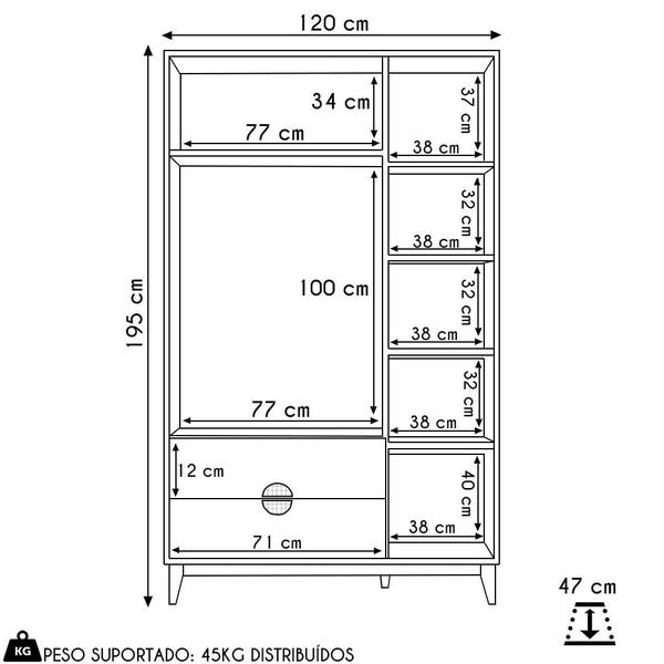 Imagem de Guarda Roupa Solteiro 3 Portas 2 Gavetas 120cm Ipê Branco - Albatroz