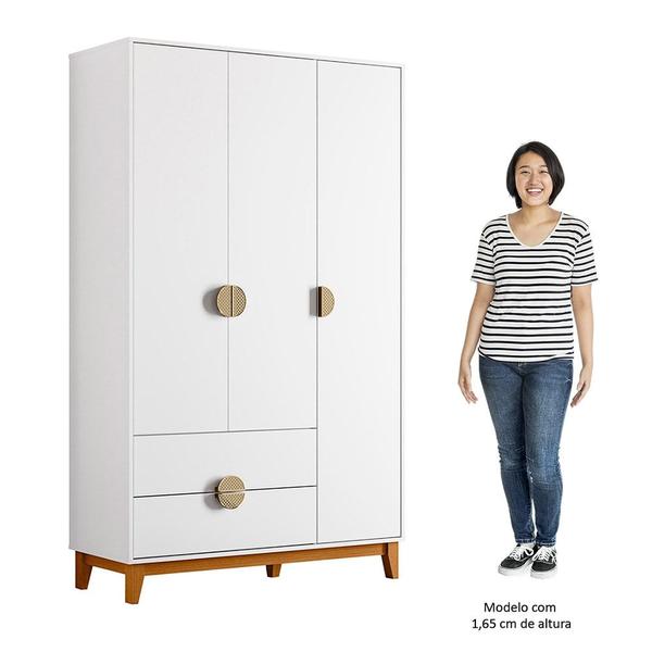 Imagem de Guarda Roupa Solteiro 3 Portas 2 Gavetas 120cm Ipê Branco - Albatroz