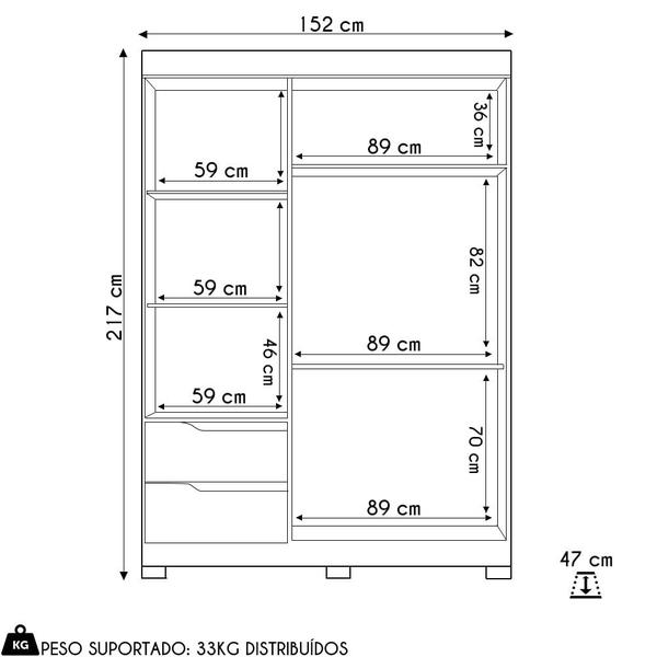 Imagem de Guarda Roupa Solteiro 3 Portas 2 Gavetas 157cm Vivacce Cinamomo/Off White - Albatroz