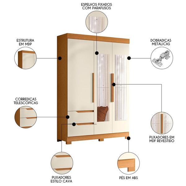 Imagem de Guarda Roupa Solteiro 3 Portas Com Espelho Vivacce Cinamomo/Off White - Albatroz