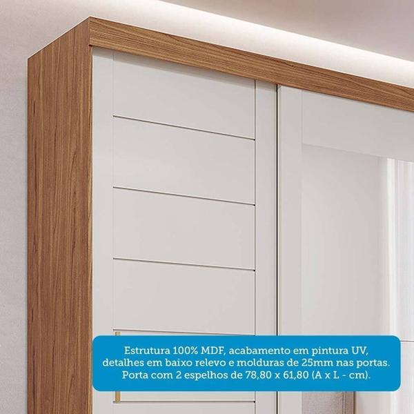 Imagem de Guarda-roupa Solteiro 3 Portas de Correr 3 Gavetas com Espelhos 100% Mdf Dubai Espresso Móveis Cinamomo/Off White