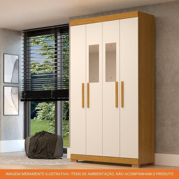 Imagem de Guarda Roupa Solteiro 4 Portas 100% Mdf Com Espelho Lana Acp Móveis Cinamomo/Off White