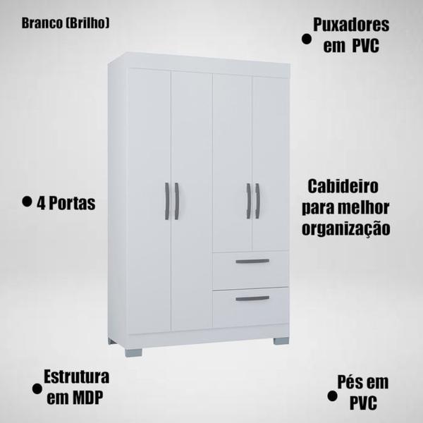 Imagem de Guarda Roupa Solteiro 4 Portas 110 cm 998 Branco POQQ