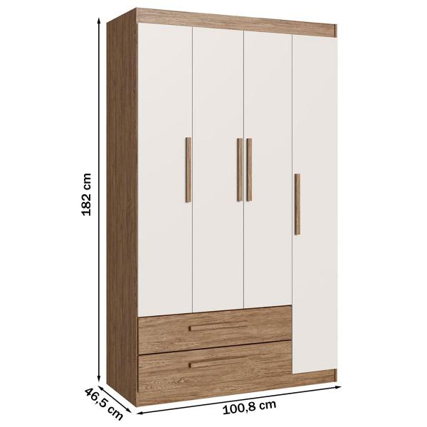 Imagem de Guarda-Roupa Solteiro 4 Portas 2 Gavetas Amarilis Wood/Branco Rp4021 - Decibal Móveis