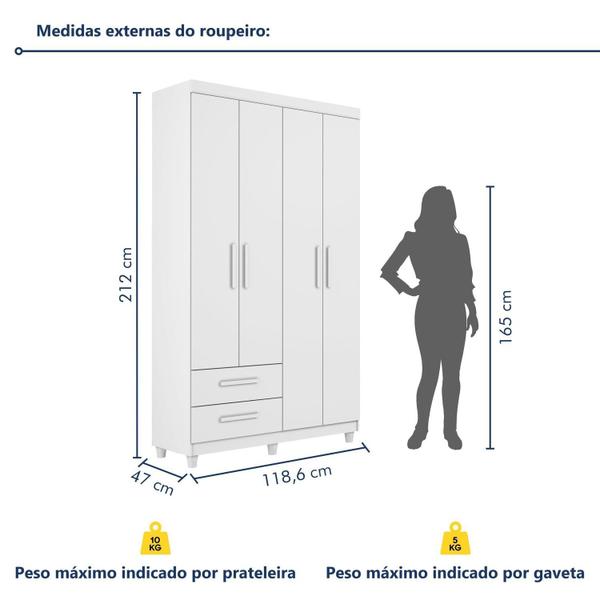 Imagem de Guarda Roupa Solteiro 4 Portas 2 Gavetas Califórnia Branco