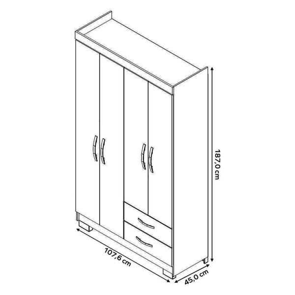 Imagem de Guarda-roupa Solteiro 4 Portas 2 Gavetas Freijo Trend / Branco New