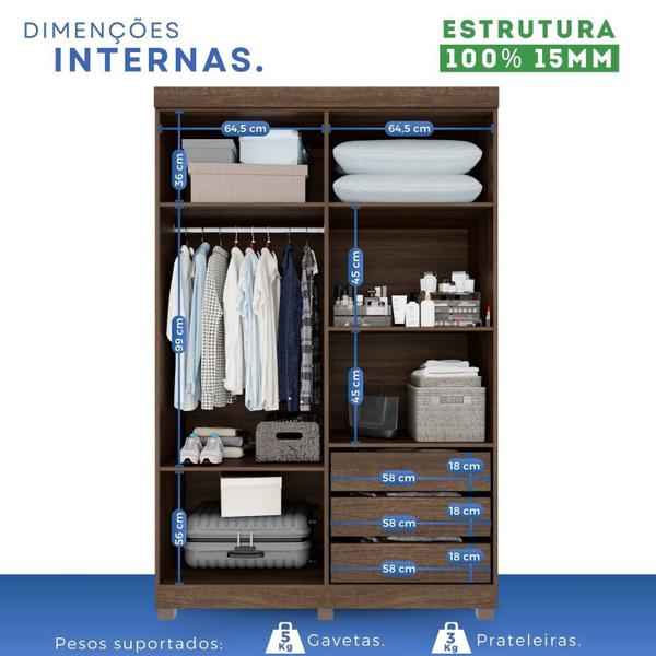 Imagem de Guarda-roupa Solteiro 4 Portas 3 Gavetas com Espelho com Pés Roma Espresso Móveis Imbuia/Off White