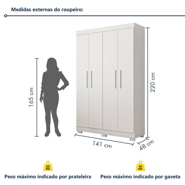 Imagem de Guarda Roupa Solteiro 4 Portas 3 Gavetas Flórida 100% MDF