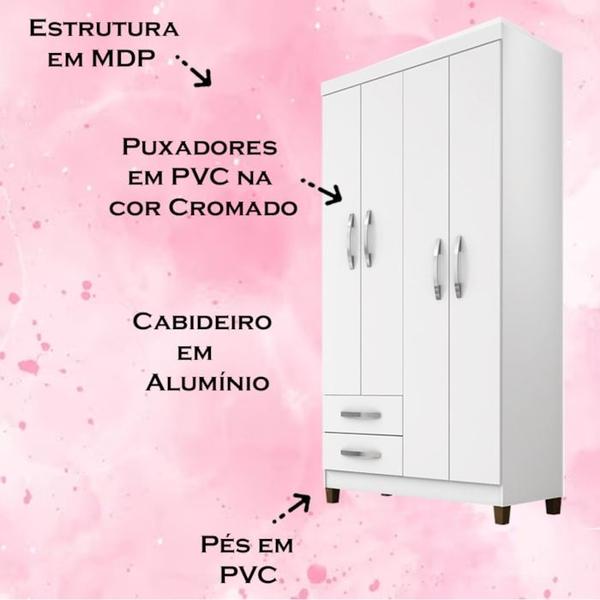 Imagem de Guarda Roupa Solteiro 4 Portas 3565 Branco Flex INCC