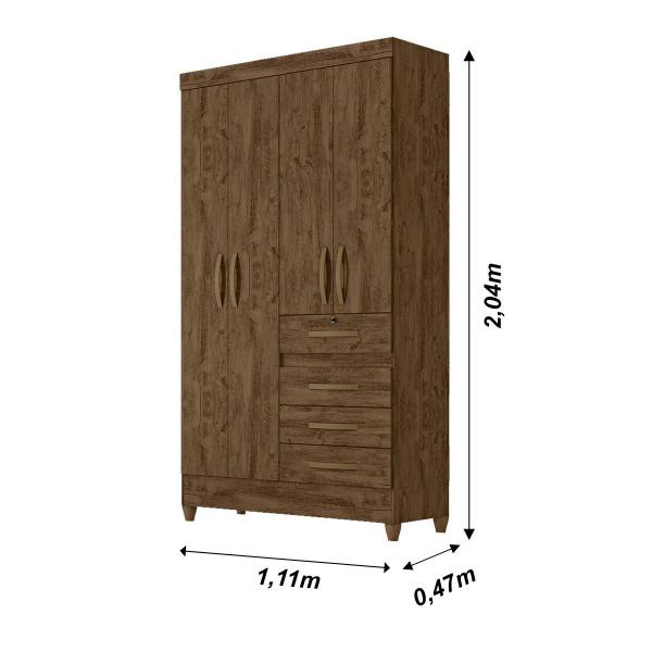 Imagem de Guarda Roupa Solteiro 4 portas 4 gavetas Castanho Wood Sobral - Moval