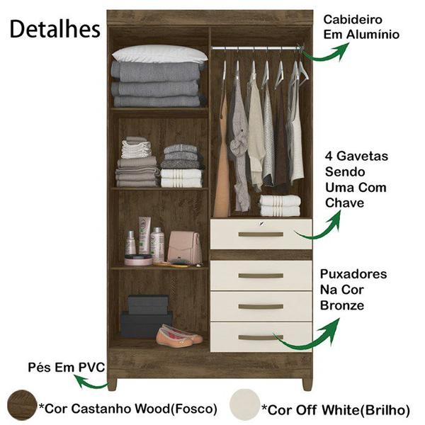 Imagem de Guarda Roupa Solteiro 4 Portas 8700 Castanho Wood Off White Moval