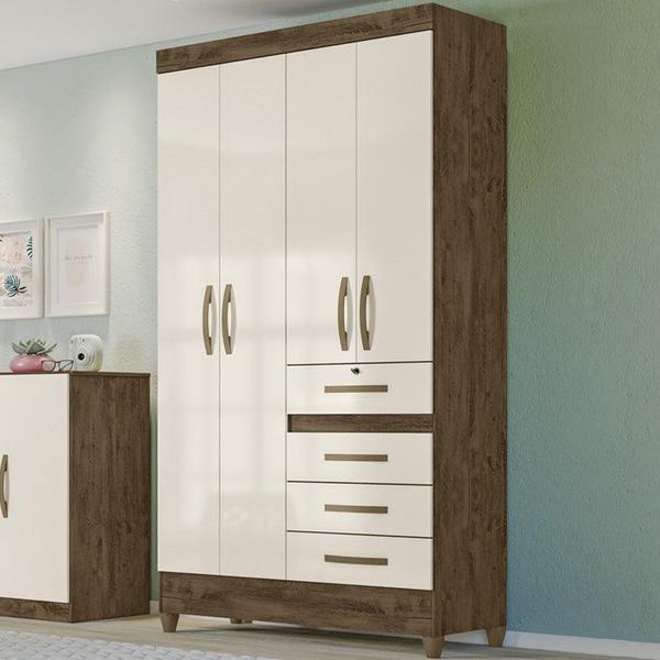 Imagem de Guarda Roupa Solteiro 4 Portas 8700 Castanho Wood Off White Moval