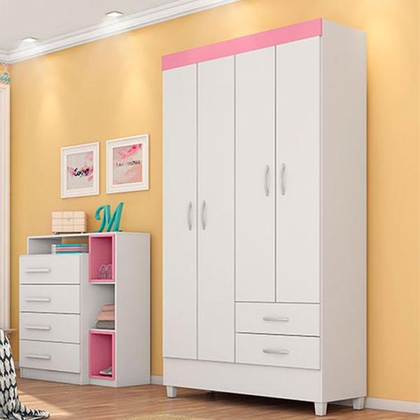 Imagem de Guarda Roupa Solteiro 4 Portas Astro Branco/Rosa Flex Baby Home-Demóbile