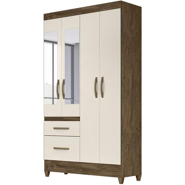 Imagem de Guarda Roupa Solteiro 4 Portas Com Espelho 8520 Castanho Wood Off White Moval