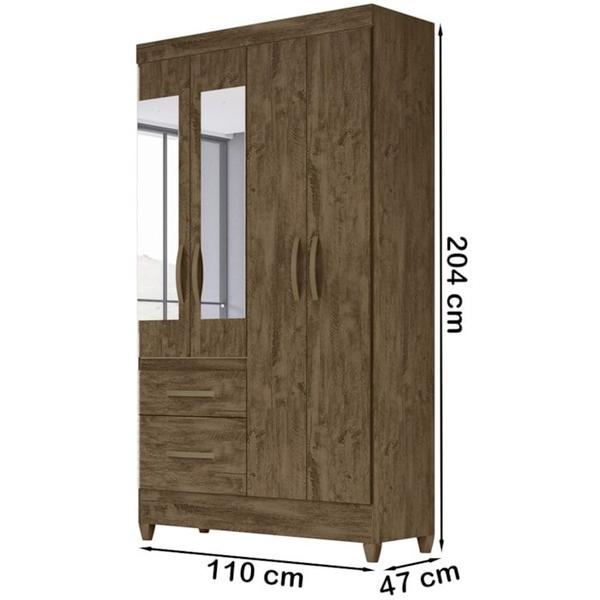 Imagem de Guarda Roupa Solteiro 4 Portas Com Espelho 8523 Castanho Wood Moval