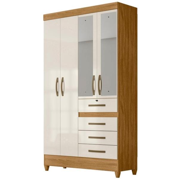 Imagem de Guarda Roupa Solteiro 4 Portas Com Espelho 8700 Freijo Off White Moval