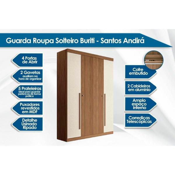 Imagem de Guarda Roupa Solteiro 4 Portas e 2 Gavetas c/ Pés Buriti Jatoba/Grafitte - Santos Andirá