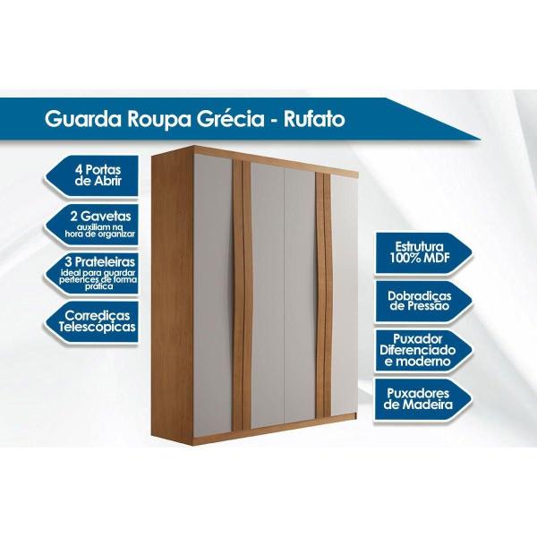 Imagem de Guarda Roupa Solteiro 4 Portas e 2 Gavetas Grécia Naturale - Rufato