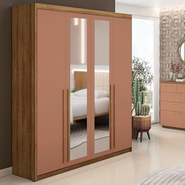 Imagem de Guarda Roupa Solteiro 4 Portas Espelho Dubai Nature/Camarim  - VLR MÓVEIS