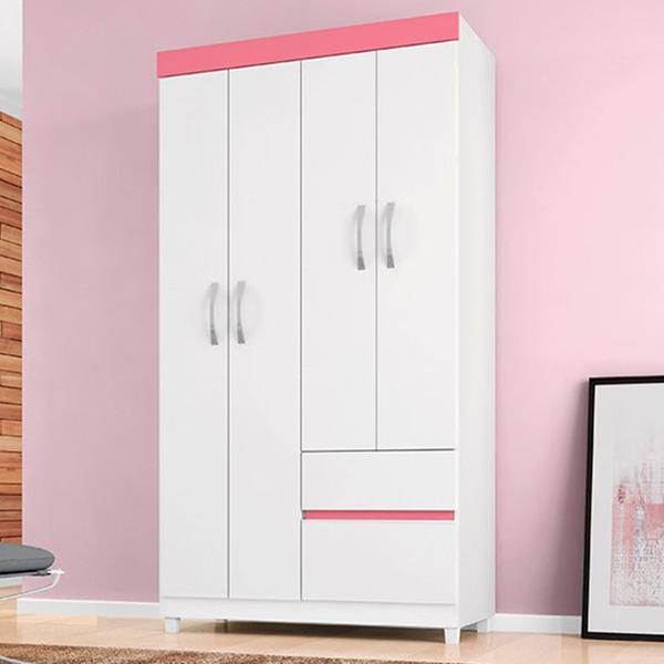 Imagem de Guarda Roupa Solteiro 4 Portas Lotus Branco/Rosa Baby Home-Demóbile