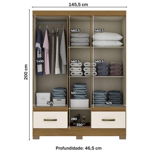 Imagem de Guarda-Roupa Solteiro 5 Portas 2 Gavetas Nature/Off White B60 - Briz