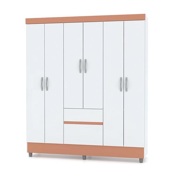 Imagem de Guarda Roupa Solteiro 6 Portas 153 cm Rio Plus Branco/Camarim - Pallazio