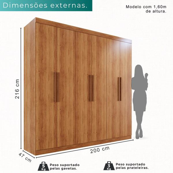 Imagem de Guarda-Roupa Solteiro 6 Portas 3 Gavetas Espanha - Mais Móveis