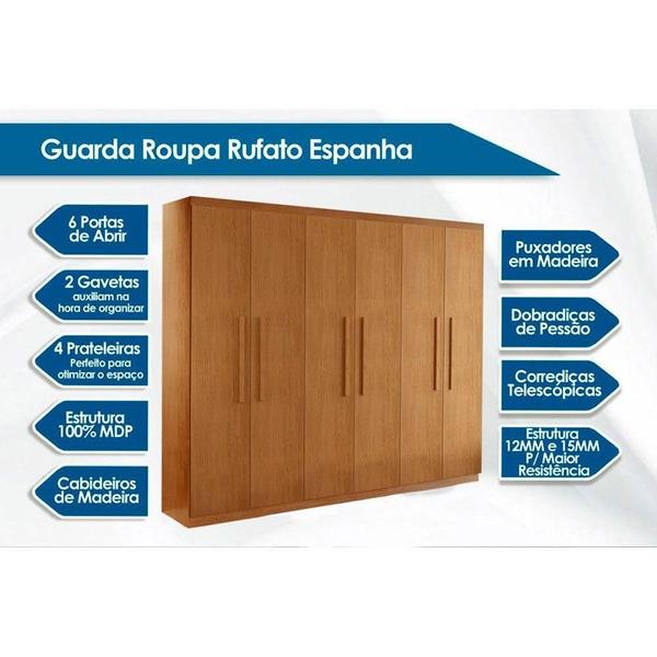 Imagem de Guarda Roupa Solteiro 6 Portas e 2 Gavetas Espanha Naturale/Off White - Rufato