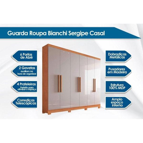 Imagem de Guarda Roupa Solteiro 6 Portas e 2 Gavetas Sergipe Naturale - Bianchi