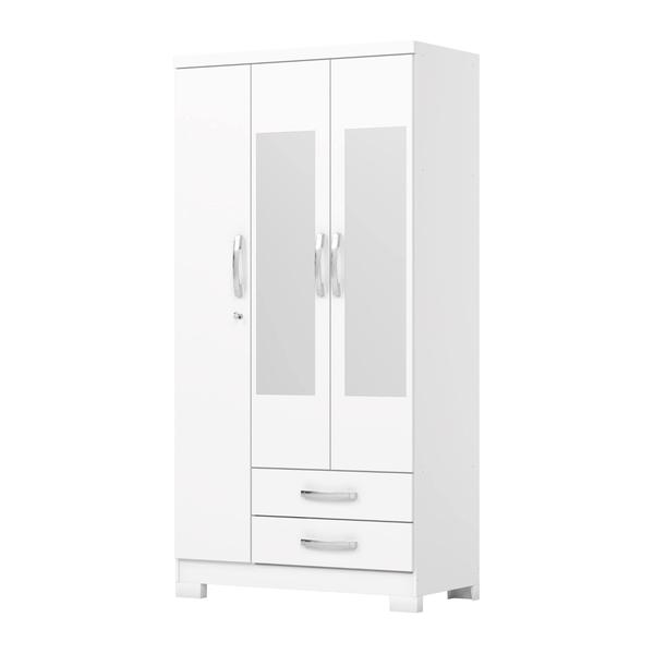 Imagem de Guarda-Roupa Solteiro Açaí 3 Portas 2 Gavetas com Espelho Flex Branco e Branco/Rosa Chá - Henn