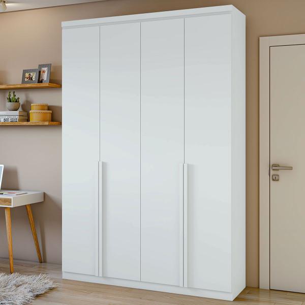 Imagem de Guarda-Roupa Solteiro Alonzo 4 Portas 2 Gavetas 100% Mdf Branco - Móveis Lopas