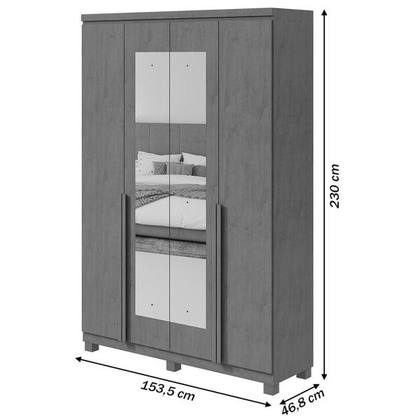 Imagem de Guarda-Roupa Solteiro Alonzo 4 Portas 2 Gavetas com Espelho 100% Mdf 59957.3 Branco - Móveis Lopas